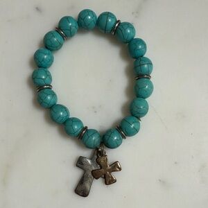 Turquoise colored Beaded Bracelet with Cross Charms